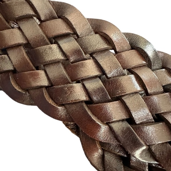 Made In Italy Brown Woven Leather Wide Belt, Silver Distressed Buckle, XL main image 5